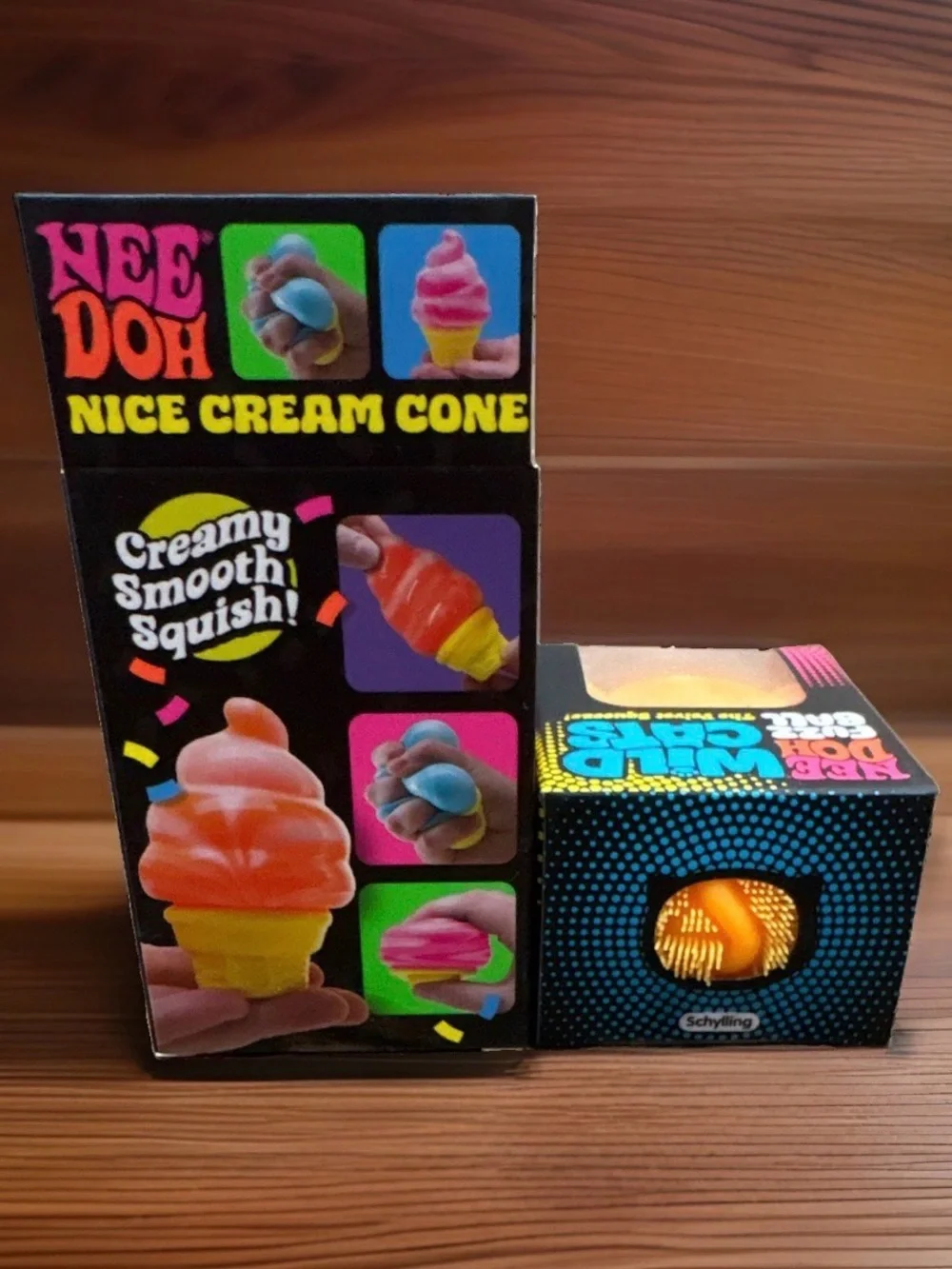 Schylling NeeDoh Nice Cream Cone & FuzzBall Wildcat Lot of 2 New Sealed Auth